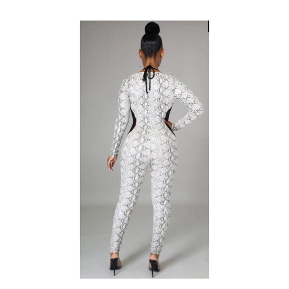 Two-piece set animal print stretch jumpsuit - Picture 3 of 4